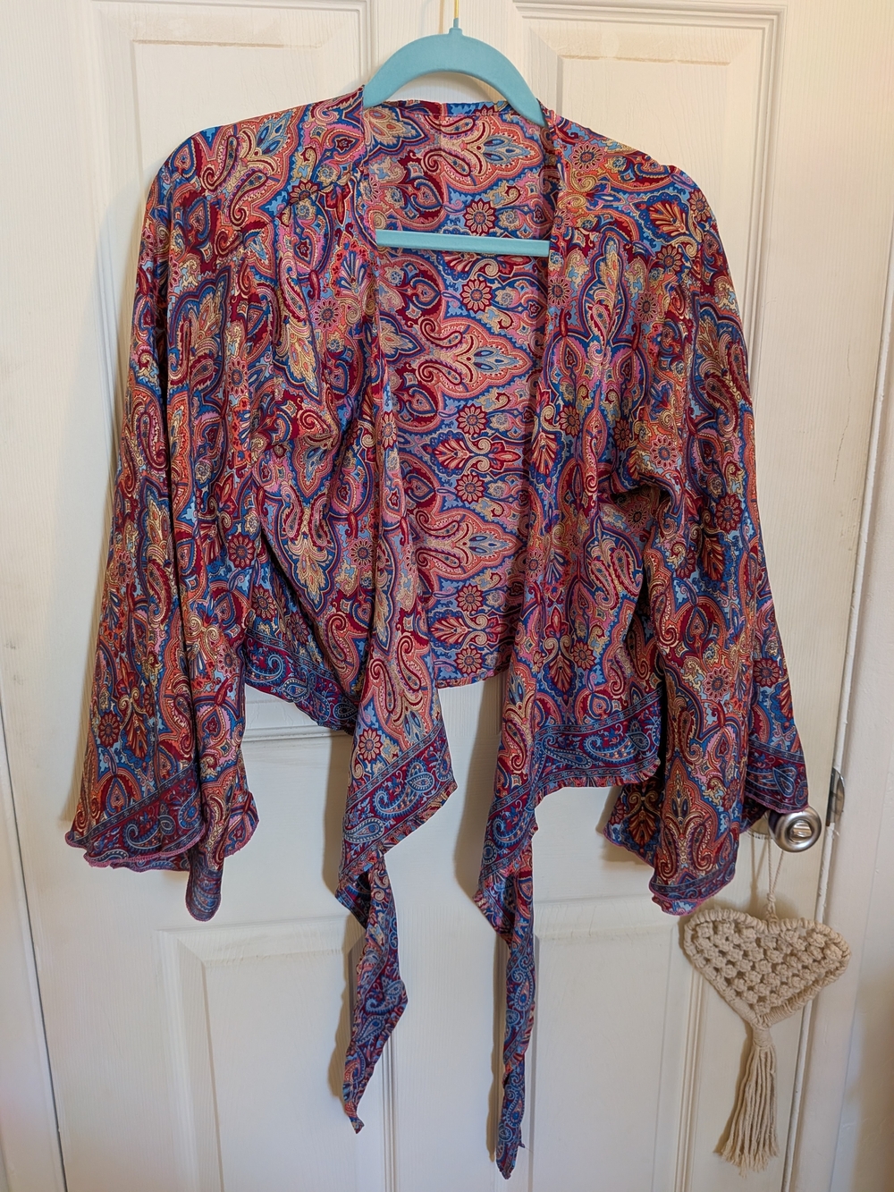 Paisley Tie-Front Women's Blouse - Multicolor, Flutter Sleeves